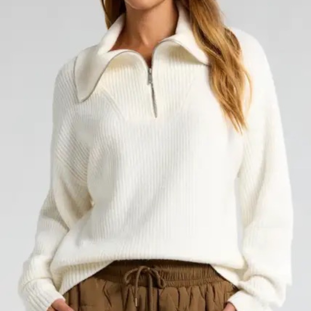 Zella Cozy Quarter Zip Rib Pullover Sweater